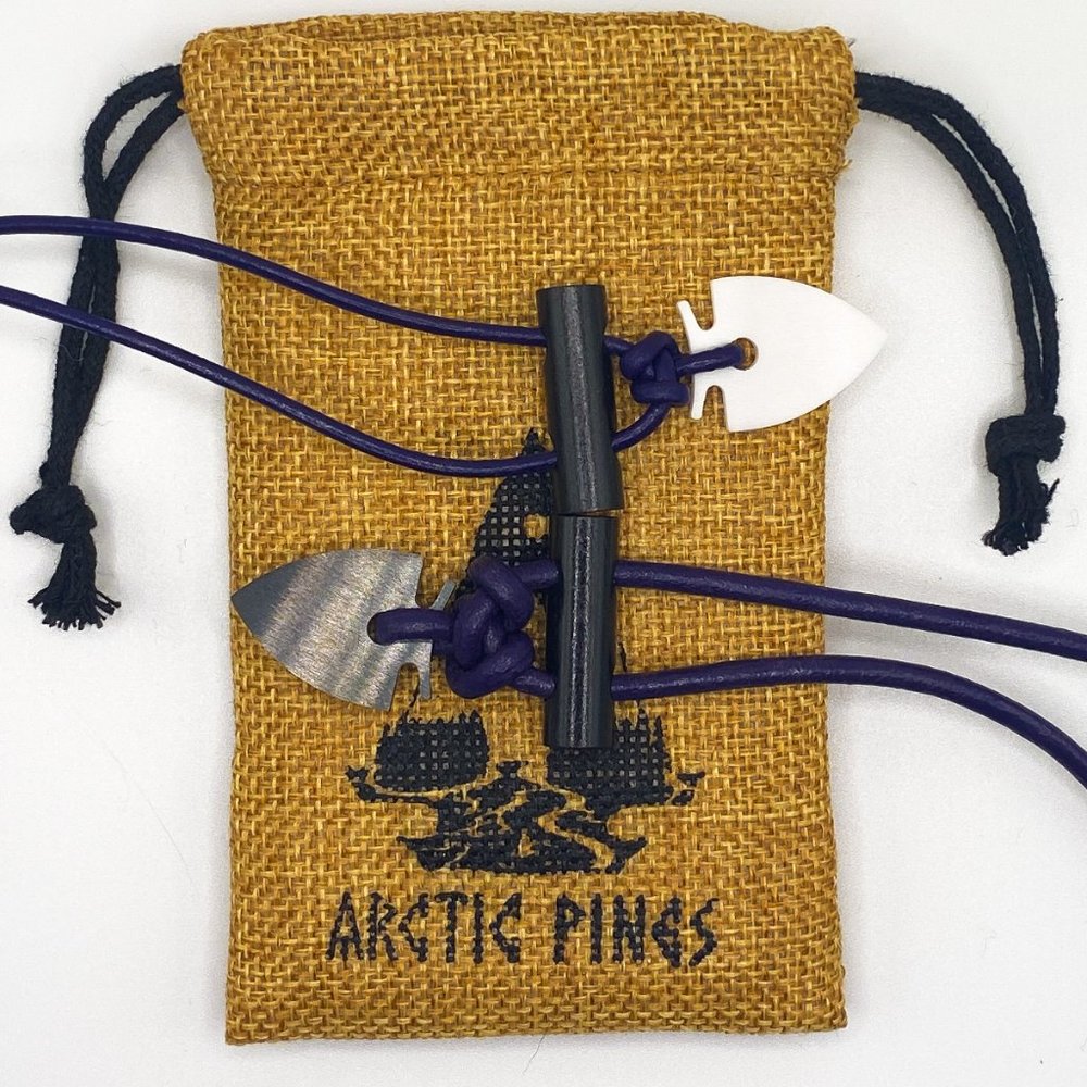 Arrowhead Fire Starter Necklace with PURPLE Cord, Bushcraft Survival Necklace